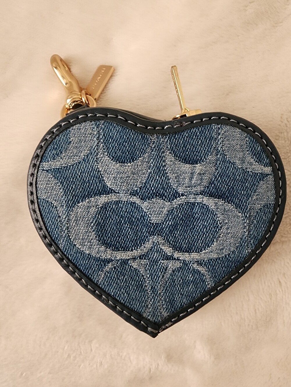 Coach Denim Heart Bag Charm/Coin Purse